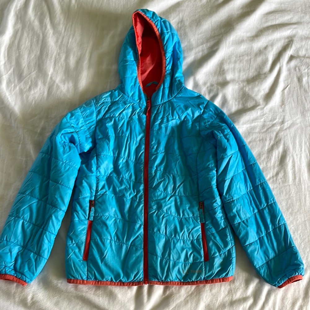 L.L.Bean Light Winter Children’s Coat, Unisex, Medium 10-12, Blue and Orange